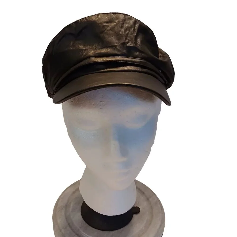 Cabbie Newsboy Cap Flex Fit Unisex Medium Black Hat‎